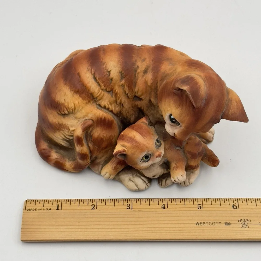 Vintage UCTCI Orange Tabby Kitten Cat & Kitten Figurine Made in Japan 6
